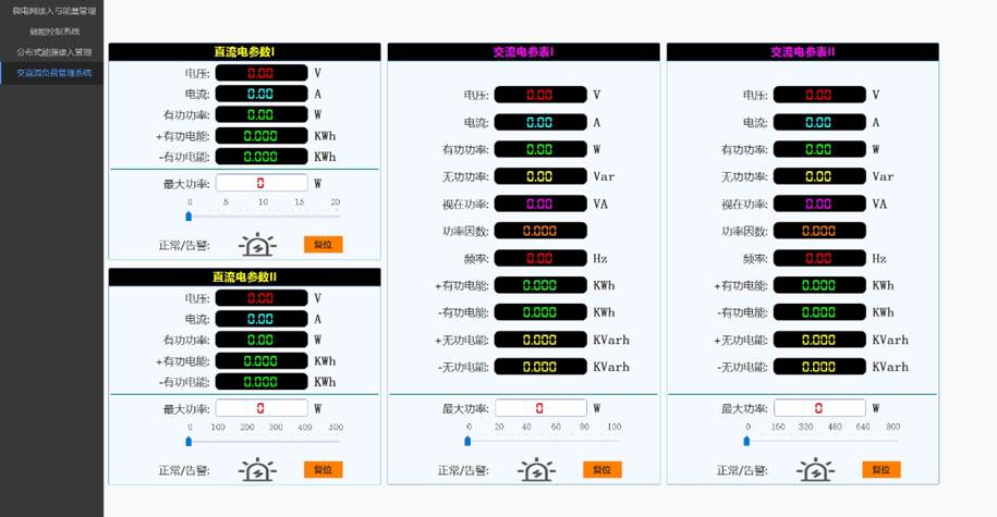 新能源智能微電網(wǎng)教學(xué)系統(tǒng)(圖12) 微電網(wǎng)交直流負(fù)荷管理系統(tǒng)